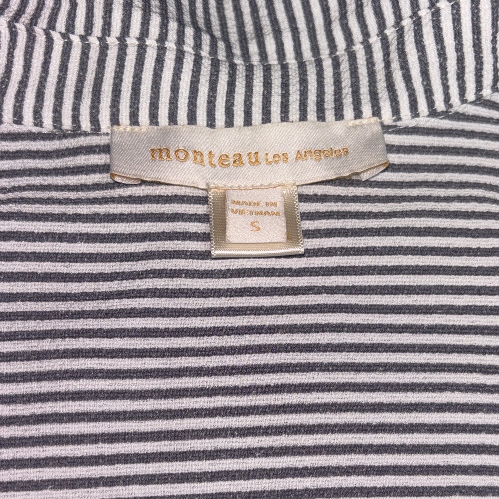 Monteau Pinstripe Midi Dress with Gold Accents
